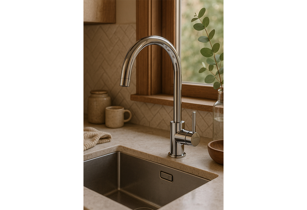 Απεικονίζεται η μπαταρία εγκατεστημένη σε νεροχύτη κουζίνας.